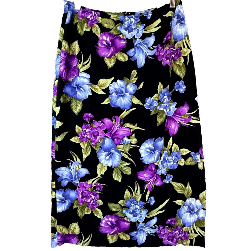 Vintage AGB Byer California Skirt Womens Small Black Hibiscus‎ 90s Dark Romantic